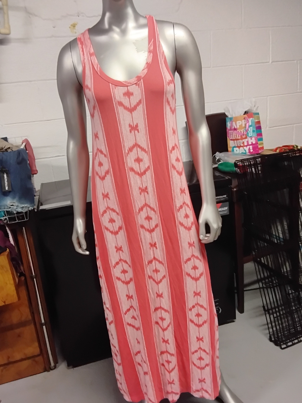 J. Crew Coral and Cream Striped Tribal Maxi Dress